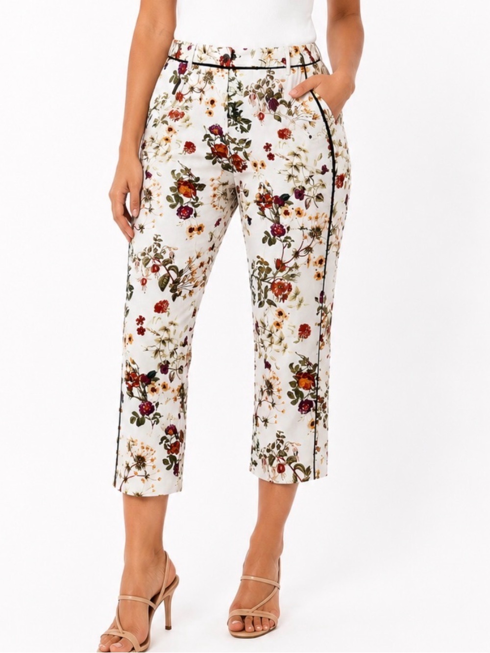 Disney Alice in Wonderland Floral Garden Print Crop Pants - White Base stretch 2
